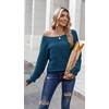 Zeagoo Womens Sweaters Off The Shoulder Crochet Dressy Casual Outfits(Lake Blue)