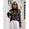 Zeagoo Women’s Turtleneck Sweater Fall Ruffle Dressy Knit Long Sleeve Tops(Black Leopard)