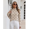 Zeagoo Women’s Turtleneck Sweater Fall Ruffle Dressy Knit Long Sleeve Tops(Khaki Polka Dots)