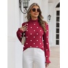 Zeagoo Women’s Turtleneck Sweater Fall Ruffle Dressy Knit Long Sleeve Tops(Red Polka Dots)