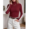 Zeagoo Womens Turtleneck Sweater Long Sleeve Tops Basic Fall Clothes(A2-red Contrast Stripe)