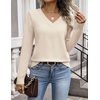 Zeagoo Womens V Neck Sweaters Long Sleeve Tops Lightweight Fall Clothes(Beige)