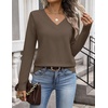 Zeagoo Womens V Neck Sweaters Long Sleeve Tops Lightweight Fall Clothes(Brown)
