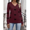 Zeagoo Womens V Neck Sweaters Long Sleeve Tops Lightweight Fall Clothes(Kt656- Bow Burgundy)