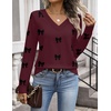 Zeagoo Womens V Neck Sweaters Long Sleeve Tops Lightweight Fall Clothes(Kt656- Bow Burgundy)