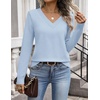 Zeagoo Womens V Neck Sweaters Long Sleeve Tops Lightweight Fall Clothes(Light Blue)