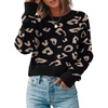 Zeagoo Sweaters for Women Cropped Crewneck Basic 2026 Trendy Fall Tops(Black Leopard Print)