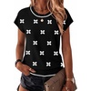 Zeagoo Sweaters for Women Tops Short Sleeve Crewneck Basic Fashion Clothing(White Floral-black Jh454)