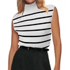 Zeagoo Women’s 2024 Mock Turtle Neck Sweater Vest Sleeveless Knit Pullover Tank Tops Casual Trendy Slim Fitted Shirts, Medium, Stripe White
