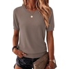Zeagoo Womens Tops Short Sleeve Sweater Crewneck Basic Fashion Clothing(Brown)