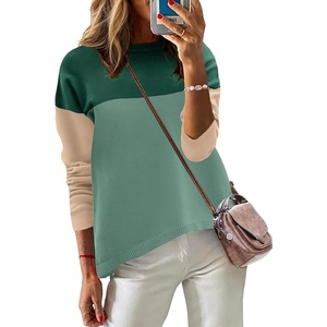 Zeagoo Sweaters for Women Fall Outfits Trendy 2026 Long Sleeve Shirts Bussiness Casual Knit Pullover Sweater Tops(Color Block 3 Green)