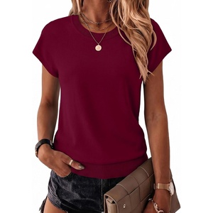 Zeagoo Sweaters for Women Tops Short Sleeve Crewneck Basic Fashion Clothing(Wine Red)