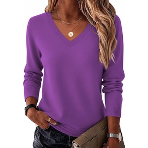 Zeagoo Women’s 2026 Fall Long Sleeve Sweaters V Neck Dressy Casual Tops(Dark Purple)