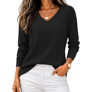 Zeagoo Women’s 2026 Fall V Neck Sweaters Long Sleeve Tops Fashion Clothing(Black)