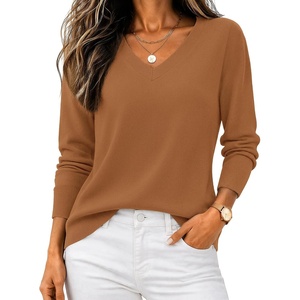 Zeagoo Women’s 2026 Fall V Neck Sweaters Long Sleeve Tops Fashion Clothing(Brown)