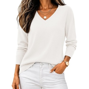 Zeagoo Women’s 2026 Fall V Neck Sweaters Long Sleeve Tops Fashion Clothing(White)