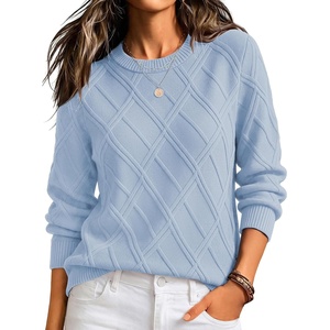 Zeagoo Women’s Cable Knit Sweaters Fall Winter Long Sleeve Crewneck Tops(Light Blue)