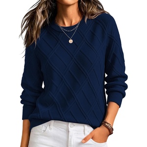 Zeagoo Women’s Cable Knit Sweaters Fall Winter Long Sleeve Crewneck Tops(Navy Blue)