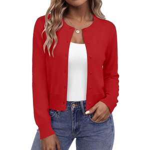 Zeagoo Women’s Cropped Cardigan Sweaters Lightweight Bolero Shrug for Dress(Red)