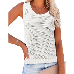 Zeagoo Womens Summer Crochet Sweater Tank Tops Hollow Sleeveless Tops(A-white)