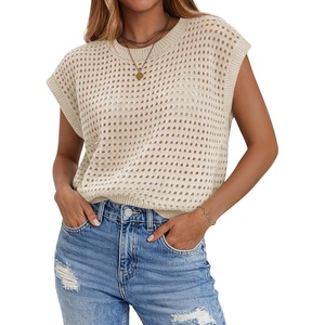 Zeagoo Womens Summer Crochet Tops Cap Sleeve Hollow Pullover Sweater Vest(Apricot)