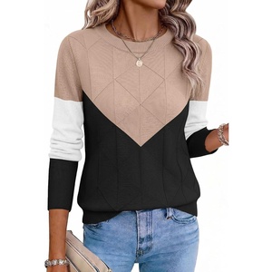 Zeagoo Womens Sweaters Crewneck Long Sleeve Soft Casual Knit Pullover Tops(Colorblock Khaki)