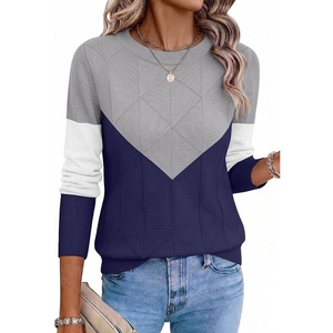 Zeagoo Womens Sweaters Crewneck Long Sleeve Soft Casual Knit Pullover Tops(Colorblock Navy)