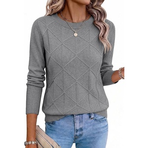 Zeagoo Womens Sweaters Crewneck Long Sleeve Soft Casual Knit Pullover Tops(Gray)
