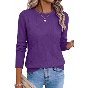 Zeagoo Womens Sweaters Crewneck Long Sleeve Soft Casual Knit Pullover Tops(Purple)