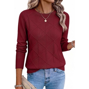 Zeagoo Womens Sweaters Crewneck Long Sleeve Soft Casual Knit Pullover Tops(Wine Red)