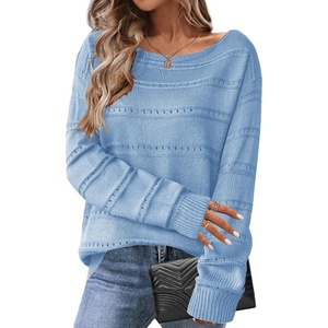 Zeagoo Womens Sweaters Off The Shoulder Crochet Dressy Casual Outfits(A-baby Blue)