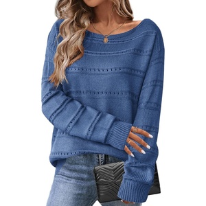 Zeagoo Womens Sweaters Off The Shoulder Crochet Dressy Casual Outfits(A-blue)