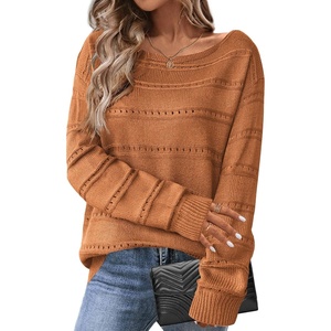 Zeagoo Womens Sweaters Off The Shoulder Crochet Dressy Casual Outfits(A-brown)