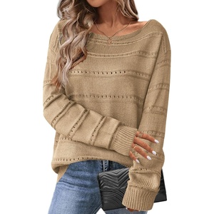 Zeagoo Womens Sweaters Off The Shoulder Crochet Dressy Casual Outfits(A-khaki)