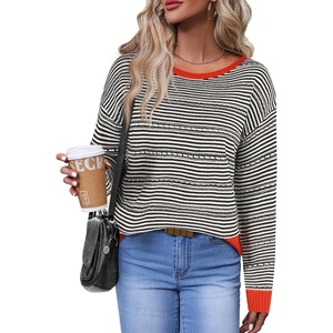 Zeagoo Womens Sweaters Off The Shoulder Crochet Dressy Casual Outfits(Black Stripe)