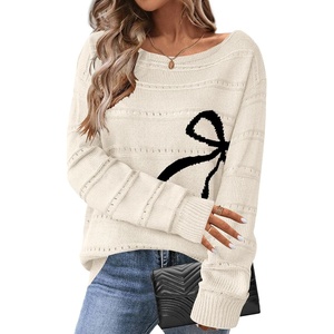 Zeagoo Womens Sweaters Off The Shoulder Crochet Dressy Casual Outfits(Bowknot)