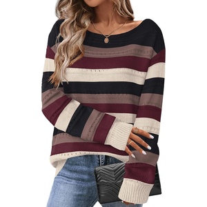 Zeagoo Womens Sweaters Off The Shoulder Crochet Dressy Casual Outfits(Colorblock 229)