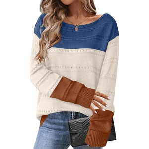 Zeagoo Womens Sweaters Off The Shoulder Crochet Dressy Casual Outfits(Colorblock 458)