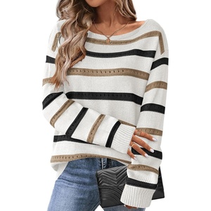 Zeagoo Womens Sweaters Off The Shoulder Crochet Dressy Casual Outfits(Stripe 1)