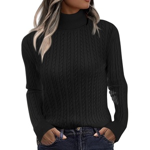Zeagoo Womens Sweaters Turtleneck Cable Knit Long Sleeve Pullover Fall Tops(Black)
