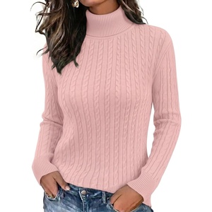 Zeagoo Womens Sweaters Turtleneck Cable Knit Long Sleeve Pullover Fall Tops(Pink)