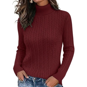 Zeagoo Womens Sweaters Turtleneck Cable Knit Long Sleeve Pullover Fall Tops(Red)