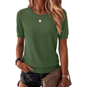 Zeagoo Womens Tops Short Sleeve Sweater Crewneck Basic Fashion Clothing(Army Green)