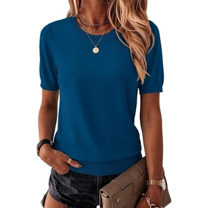 Zeagoo Womens Tops Short Sleeve Sweater Crewneck Basic Fashion Clothing(Dark Blue)