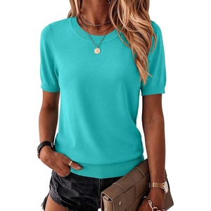 Zeagoo Womens Tops Short Sleeve Sweater Crewneck Basic Fashion Clothing(Diving Blue)