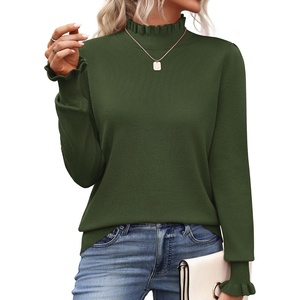 Zeagoo Women’s Turtleneck Sweater Fall Ruffle Dressy Knit Long Sleeve Tops(Army Green)