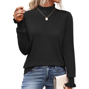 Zeagoo Women’s Turtleneck Sweater Fall Ruffle Dressy Knit Long Sleeve Tops(Black)