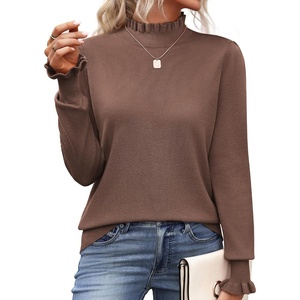 Zeagoo Women’s Turtleneck Sweater Fall Ruffle Dressy Knit Long Sleeve Tops(Brown)