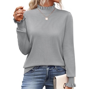 Zeagoo Women’s Turtleneck Sweater Fall Ruffle Dressy Knit Long Sleeve Tops(Light Grey)