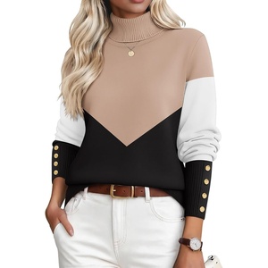 Zeagoo Womens Turtleneck Sweater Long Sleeve Pullover Fall Basic Jumper Top(C-khaki Black)